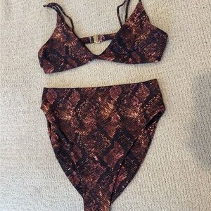 Skatie Snake Print Bikini in Burgundy and Black
